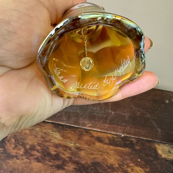 Fenton Amber Carnival Glass Hand painted Floral‎ 50th Anniversary Bell - Picture 5 of 8